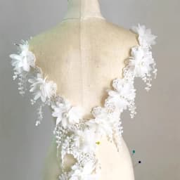 White 3D Chiffon Rose Lace Fabric Flower Pearl Beads Christmas Halloween Holiday Decoration Wedding Decor Lace Ribbon DIY Craft