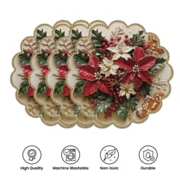 4PCS Christmas Circular Waves Placemats Non Slip Heat Resistant Table Mats Winter Dining Party Christmas Decor Round Tablecloth
