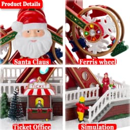 Christmas Ferris Wheel Decoration with Santa Claus Face, LED Lights & Music, Animated Rotating Xmas Ornament for Home Party Gift