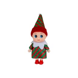 1PC Christmas Elf Doll with Bow Suspenders Elves Holiday Party Tabletop Knickknacks Decorative Props Christmas Decoration