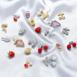 2Pcs/lot,Fashion Brass 18K Gold Plated Christmas Charm Cherry Strawberry Sweet Cute Jewellery for DIY Bracelet Necklace:VD1634