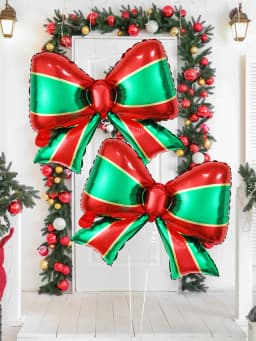 2pcs Christmas Bow Balloons, Christmas, Wedding, Birthday Party Supplies, Bow Theme, Party Event Decoration, Holiday Celebration