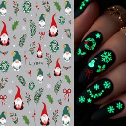 1Pcs Luminous Christmas Nail Stickers,3D Light Bulb Snowflake Tree Noctilucent Nail Art Decals Winter Holiday Manicure Decor