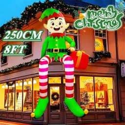 Christmas Inflatable Climbing Window Santa Claus/Sitting Elf Model with LED Lights, For Xmas Party Indoor Gift Decoration Props