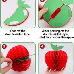6Pcs10-20cm Red Apple Honeycomb Hanging Ornament for Birthday Back To School Carnival Christmas New Year Family Party Decoration