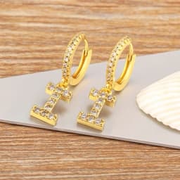 Nidin Hot Sale Initial A-Z Letters Mini Small Hoop Earrings Gold Color Zircon Jewelry Alphabet Fashion Christmas New Year Gift