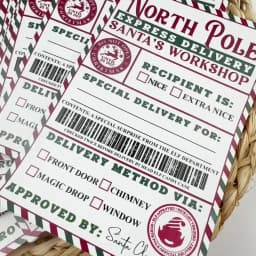 10 Pcs North Pole Delivery Gift Labels – Christmas Holiday Package Stickers with Fill-In To/From & Delivery Method Fields