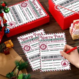 10 Pcs North Pole Delivery Gift Labels – Christmas Holiday Package Stickers with Fill-In To/From & Delivery Method Fields