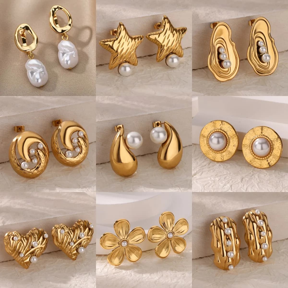 Elegant Stainless Steel Pearl Earrings For Women Gold Color Vintage Piercing Ear Hoop Jewelry Wedding Aesthetic Christmas Gift