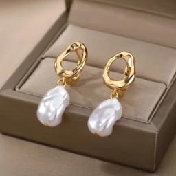 Elegant Stainless Steel Pearl Earrings For Women Gold Color Vintage Piercing Ear Hoop Jewelry Wedding Aesthetic Christmas Gift