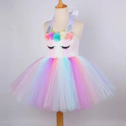 Pastel Flowers Unicorn Costumes for Girls Sequins Birthday Princess Dresses Kids Halloween Christmas Outfit with Wings Horns Bow