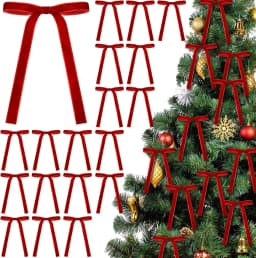 24 Pcs Velvet Bows Christmas Tree Ornaments Vintage Velvet Ribbon Bows for Tree Garland Wreath Indoor Xmas Decorations