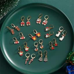 12/20 Pair Christmas Earring Set For Women Shiny Crystal Zircon Snowflake Elk Bowknot Elk Xmas Tree Earring New Year Gifts