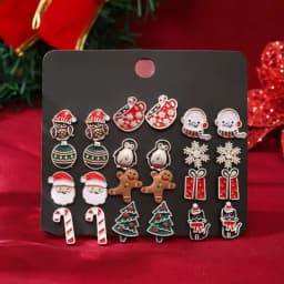 12/20 Pair Christmas Earring Set For Women Shiny Crystal Zircon Snowflake Elk Bowknot Elk Xmas Tree Earring New Year Gifts