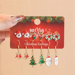 12/20 Pair Christmas Earring Set For Women Shiny Crystal Zircon Snowflake Elk Bowknot Elk Xmas Tree Earring New Year Gifts