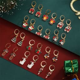 12/20 Pair Christmas Earring Set For Women Shiny Crystal Zircon Snowflake Elk Bowknot Elk Xmas Tree Earring New Year Gifts