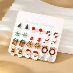 12/20 Pair Christmas Earring Set For Women Shiny Crystal Zircon Snowflake Elk Bowknot Elk Xmas Tree Earring New Year Gifts