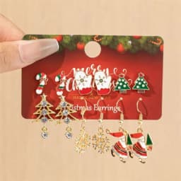 12/20 Pair Christmas Earring Set For Women Shiny Crystal Zircon Snowflake Elk Bowknot Elk Xmas Tree Earring New Year Gifts