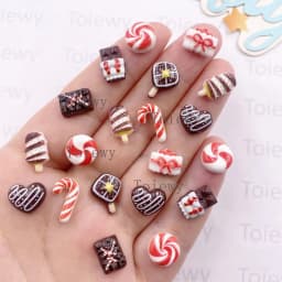 50pcs Resin Mini Colorful Christmas Decor Cartoon Magic Wand Cake Popsicle Figurine Flatback Stone Nail Art Scrapbook DIY Crafts