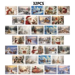 32pcs, Winter Christmas Postcards, Wall Stickers, Mailing Cards, Greeting Cards, DIY Postcards, Commemorative Postcards,