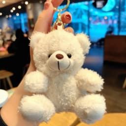 Cute 3D Plush Bear Keychain Fluffy Faux Fur Doll with PP Cotton Cartoon Key Ring for Car Bag Christmas Anniversary Gift