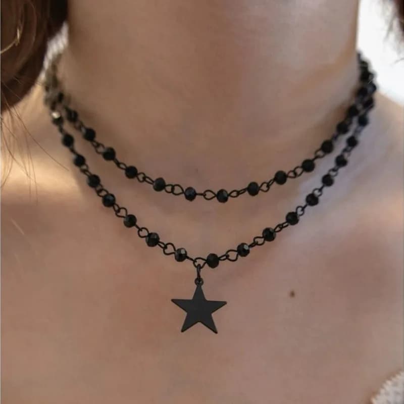 Gothic Vintage Layered Black Star Pendant Necklaces for Women Hip Hop Rock Y2K Necklace Goth Jewelry Christmas Birthday Gifts