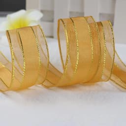 5 Yards 25mm Organza Ribbons Gold Metallic Egde Ribbons For Wedding Christmas Party Decor Flower Gift Packing Ribbon For Crafts