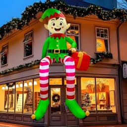 1PCS Christmas Inflatable Sitting elf Model with LED Lights,For Xmas Party Indoor Gift Decoration Props