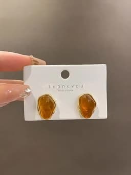 Maillard French Amber Color Irregular Geometric Stones Stud Earrings for Women Simple Unique Girl Jewelry Christmas Gift