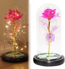 Artificial Glass Flower with Eternal Rose of the LED Light for Women Beauty and Beast Rose Birthday Gifts for Girls Christmas