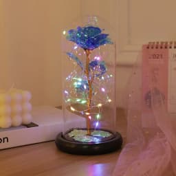 Artificial Glass Flower with Eternal Rose of the LED Light for Women Beauty and Beast Rose Birthday Gifts for Girls Christmas