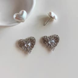 Metal Wing Heart Imitation Pearl Geometry Stud Earrings For Women Jewelry Simple Wedding Christmas Girl Gift Jewelry Wholesale