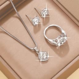 Luxury Cube Jewelry Set Women's Elegant Necklace Earrings & Ring Set Perfect Gift for Valentine's Day Christmas Gift
