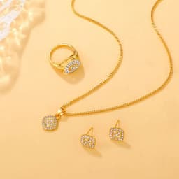 Luxury Cube Jewelry Set Women's Elegant Necklace Earrings & Ring Set Perfect Gift for Valentine's Day Christmas Gift