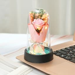 Everlasting Rose LED Glass Dome Bouquet Romantic Illuminated Ornament Perfect Valentine's Day Christmas Home Decor Romantic Gift