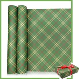 Extra Wide 43cm x 3m (16.9in x 118in) Christmas Wrapping Paper - Elegant Green & Red Plaid Pattern, Tear-Resistant Kraft Paper