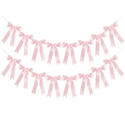 1set Pink Bow Ribbon Hanging Garland for Kids Birthday Party Wedding Baby Shower Decoration Christmas Satin Ribbon Home Ornament