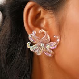 Acrylic Big Flower Iris Crystal Stud Earring for Women Purple Pink Green Color Female Sweet Jewelry Wedding Christmas Gift