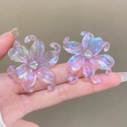 Acrylic Big Flower Iris Crystal Stud Earring for Women Purple Pink Green Color Female Sweet Jewelry Wedding Christmas Gift
