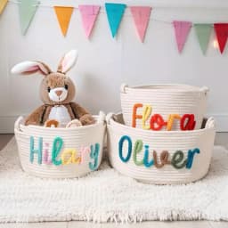 1pc Custom Personalized Vintage Handmade Round Storage Basket, Customized Letter Name, Daily Life Home Decoration/Christmas Gift