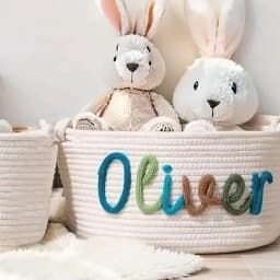 1pc Custom Personalized Vintage Handmade Round Storage Basket, Customized Letter Name, Daily Life Home Decoration/Christmas Gift