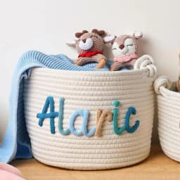 1pc Custom Personalized Vintage Handmade Round Storage Basket, Customized Letter Name, Daily Life Home Decoration/Christmas Gift