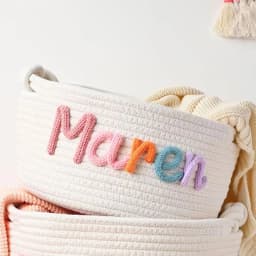 1pc Custom Personalized Vintage Handmade Round Storage Basket, Customized Letter Name, Daily Life Home Decoration/Christmas Gift