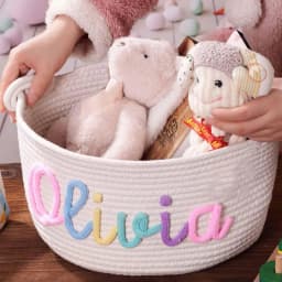 1pc Custom Personalized Vintage Handmade Round Storage Basket, Customized Letter Name, Daily Life Home Decoration/Christmas Gift