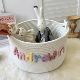 1pc Custom Personalized Vintage Handmade Round Storage Basket, Customized Letter Name, Daily Life Home Decoration/Christmas Gift