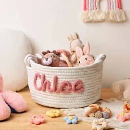 1pc Custom Personalized Vintage Handmade Round Storage Basket, Customized Letter Name, Daily Life Home Decoration/Christmas Gift