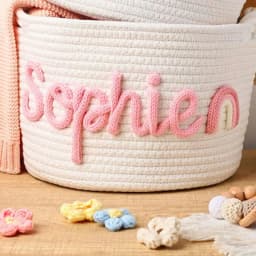 1pc Custom Personalized Vintage Handmade Round Storage Basket, Customized Letter Name, Daily Life Home Decoration/Christmas Gift