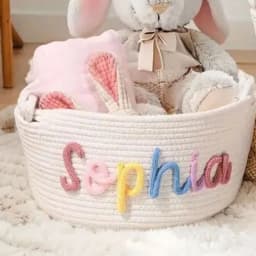 1pc Custom Personalized Vintage Handmade Round Storage Basket, Customized Letter Name, Daily Life Home Decoration/Christmas Gift