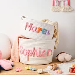 1pc Custom Personalized Vintage Handmade Round Storage Basket, Customized Letter Name, Daily Life Home Decoration/Christmas Gift