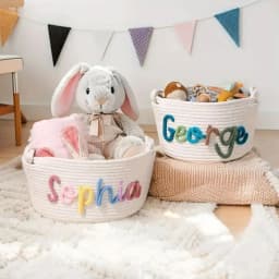 1pc Custom Personalized Vintage Handmade Round Storage Basket, Customized Letter Name, Daily Life Home Decoration/Christmas Gift